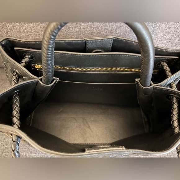 Quince Large Italian Leather Handwoven Satchel in Black EUC - Picture 6 of 9